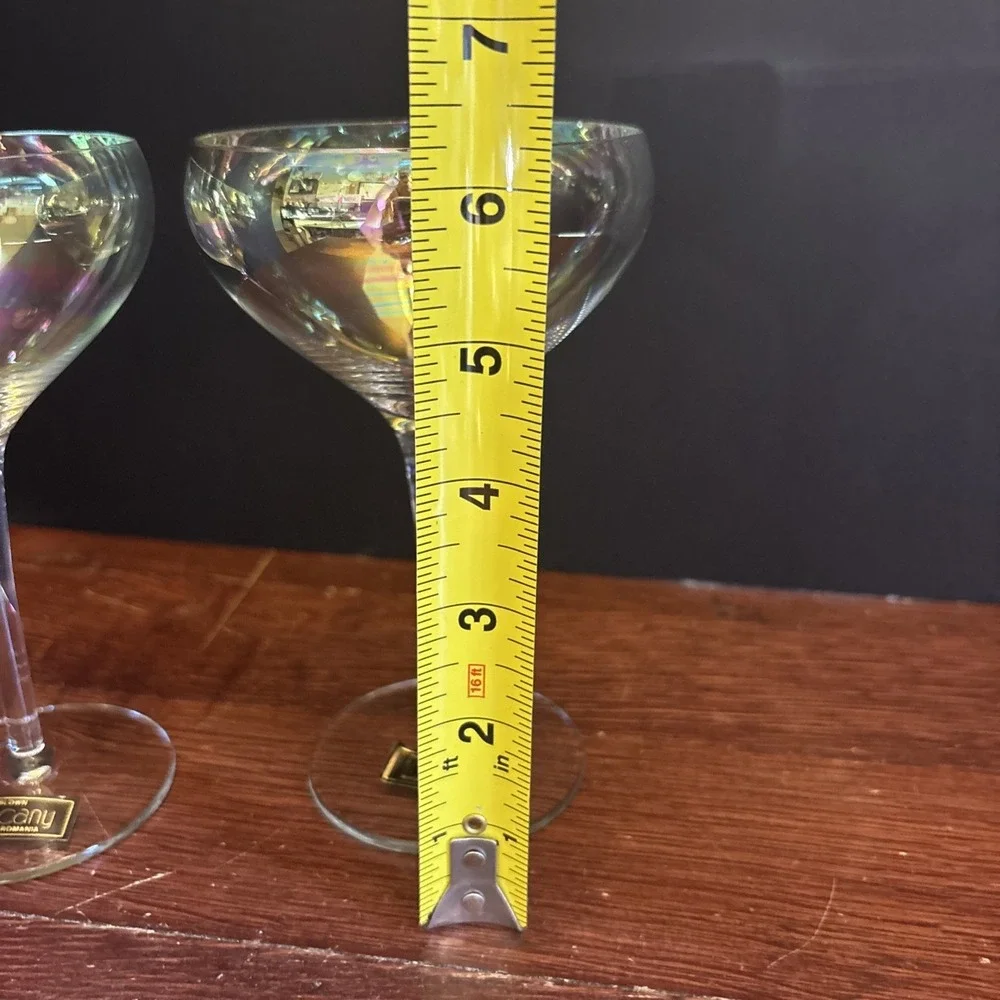 Set of 2 Toscany Iris Lustre Iridescent‎ Low Sherbet Champagne Coupe Glasses NWT